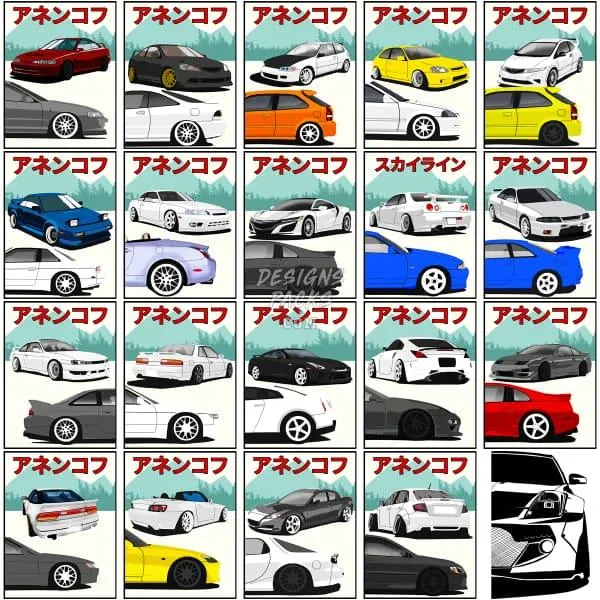 16 JDM V5 Cars Designs Bundle PNG