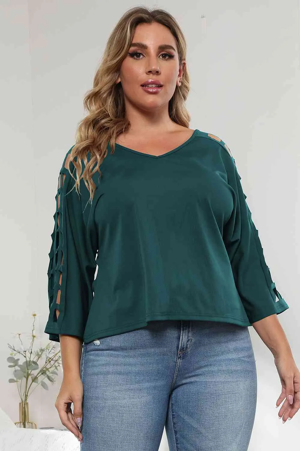 3/4 Sleeve Cutout Detail Top