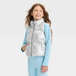 All in Motion Kids Full Zipper Reversible Quilted Puffer Vest Stand Up Collar