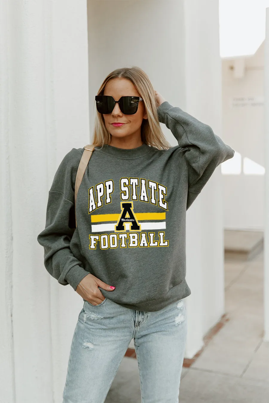 APPALACHIAN STATE MOUNTAINEERS PLAYMAKER PREMIUM FLEECE DROP SHOULDER CREWNECK PULLOVER