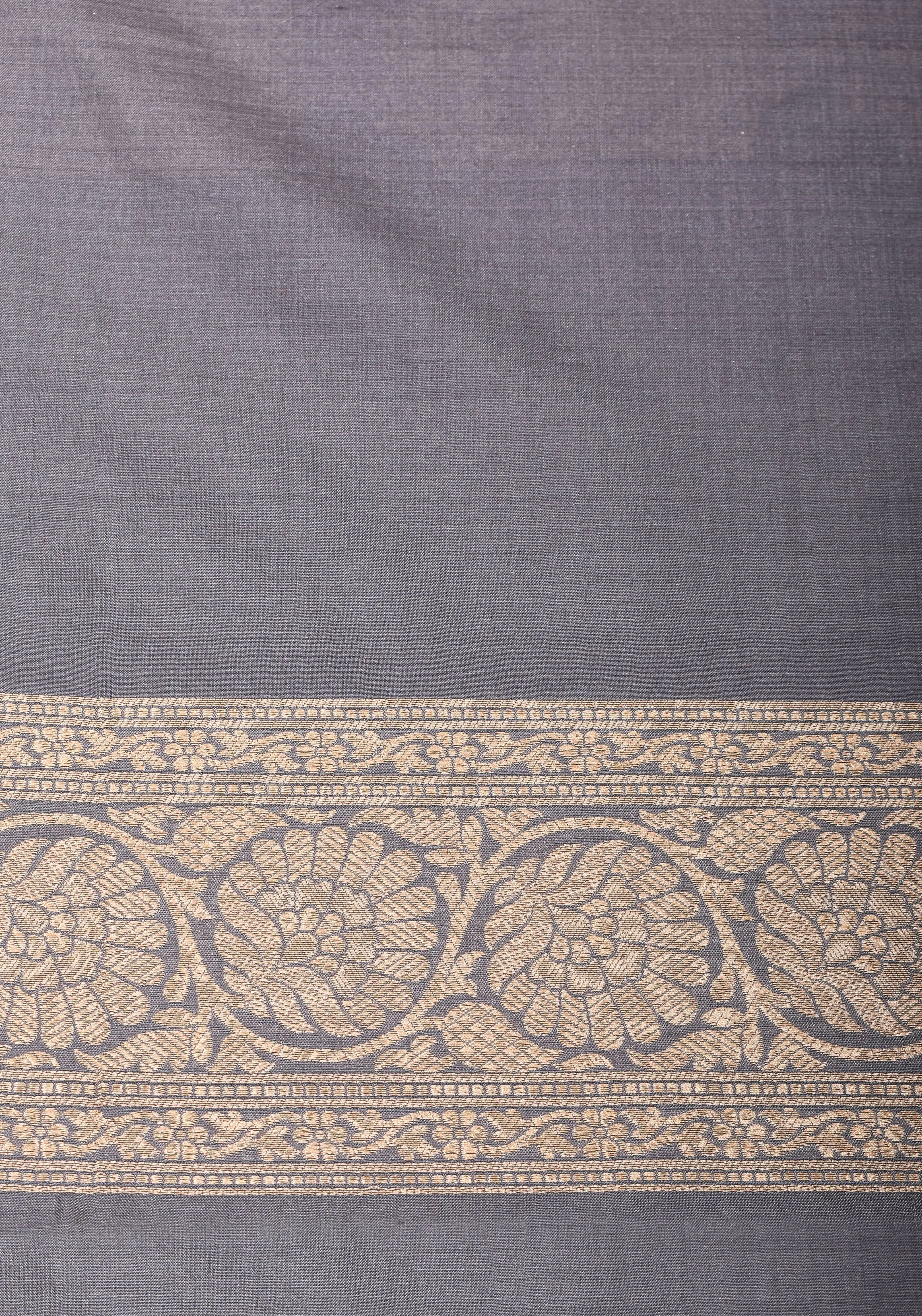 Authentic Banarasi Meenakari Jaal Katan Silk Saree in Gray | SILK MARK CERTIFIED