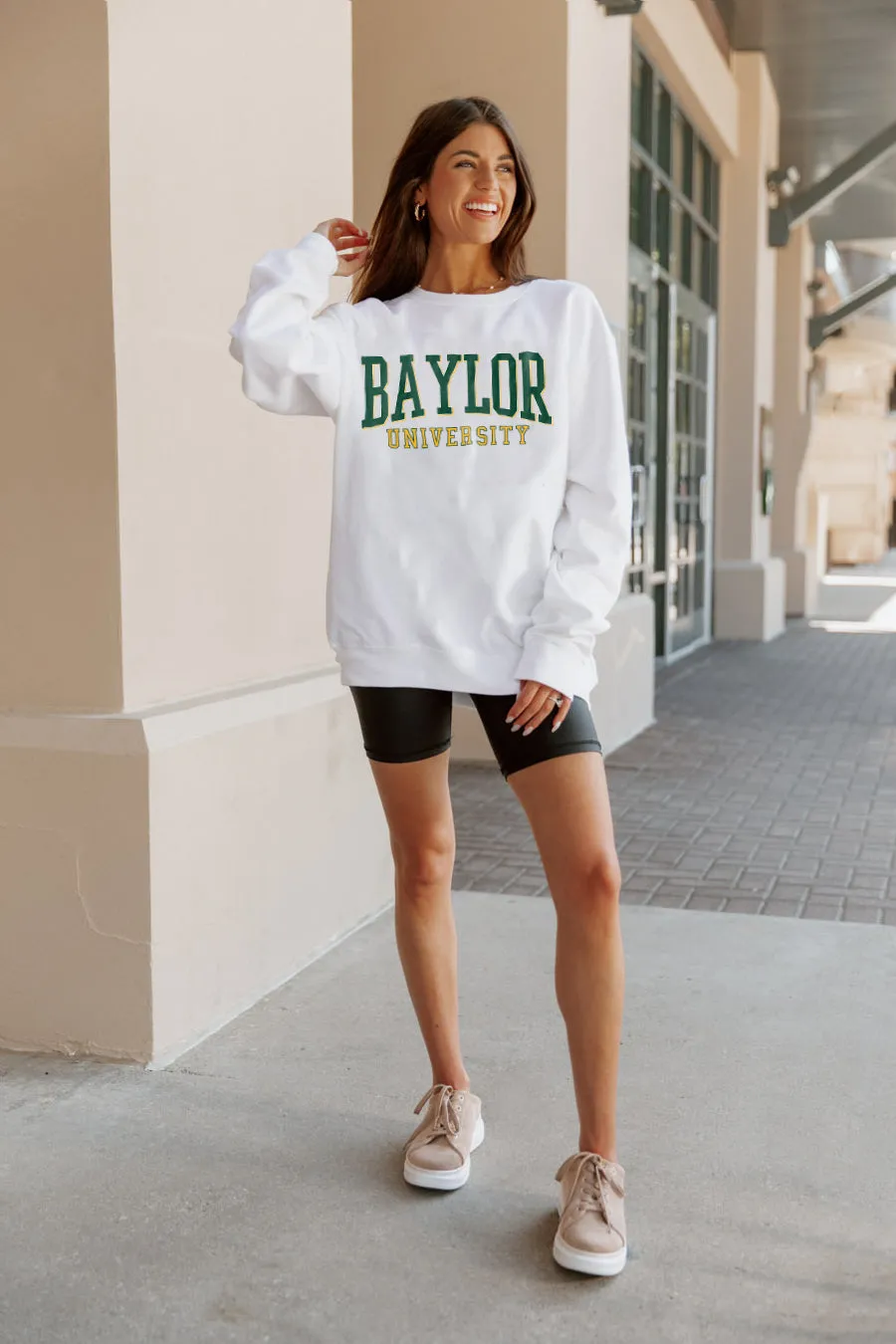 BAYLOR BEARS WORK FOR IT CREW DROP SHOULDER PULLOVER BY MADI PREWETT TROUTT