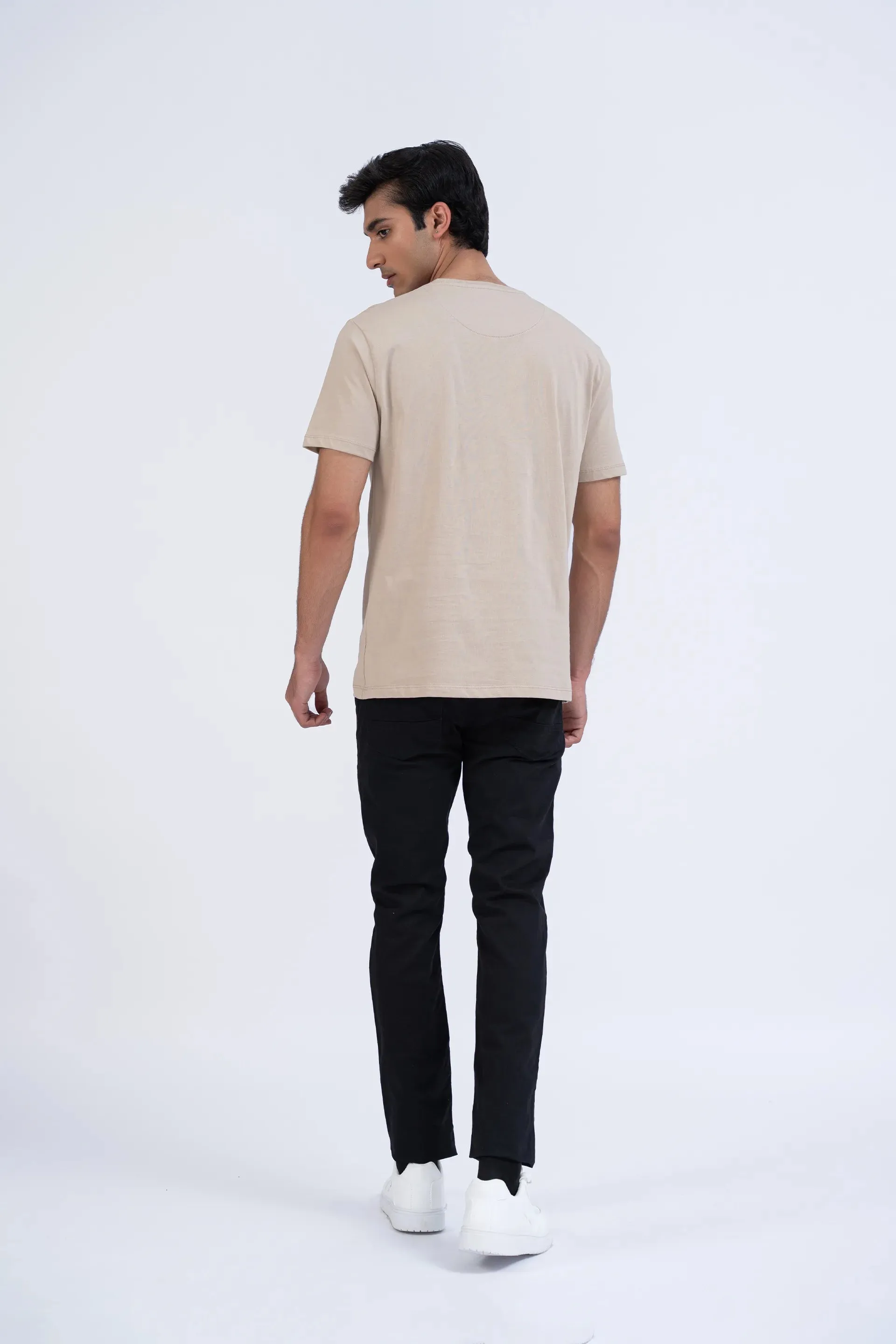 Beige Relaxed Fit Text T-Shirt