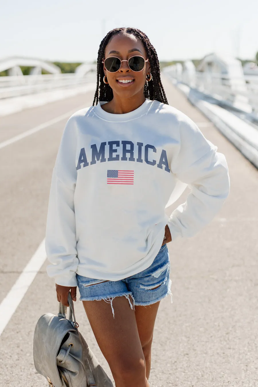 BIG FAN OF THE FLAG DROP SHOULDER CREWNECK SWEATSHIRT