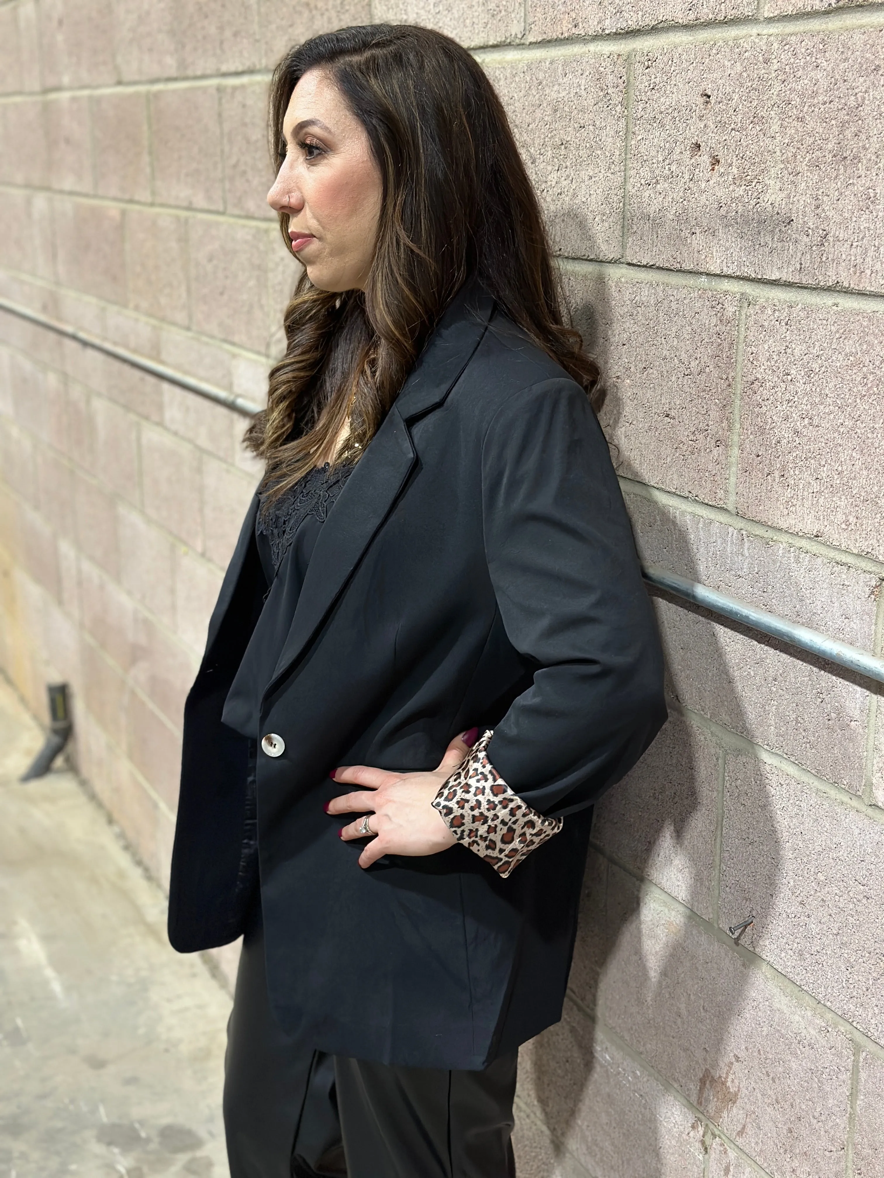 Black Bookie Blazer with Leopard Trim (Small - 3X)