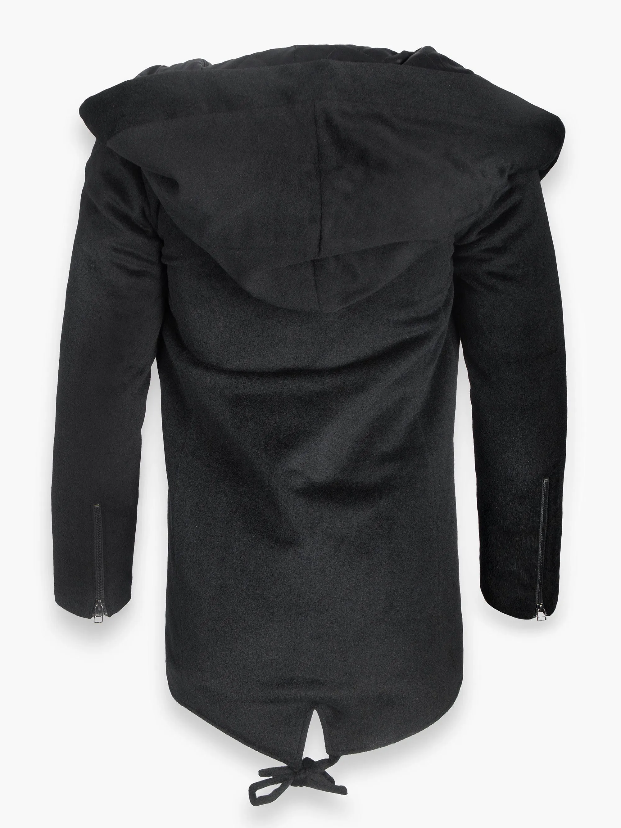 Black Coat With Oversized Hood And Arm zips