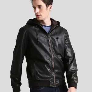 Black Hooded Leather Jacket