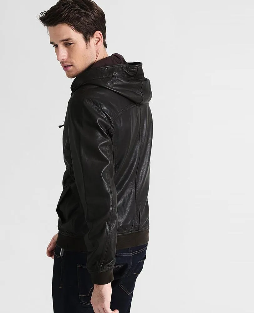 Black Hooded Leather Jacket