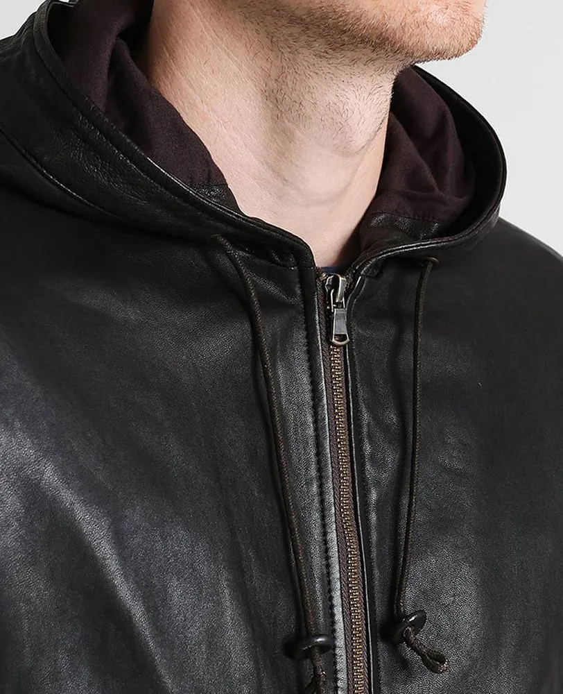 Black Hooded Leather Jacket