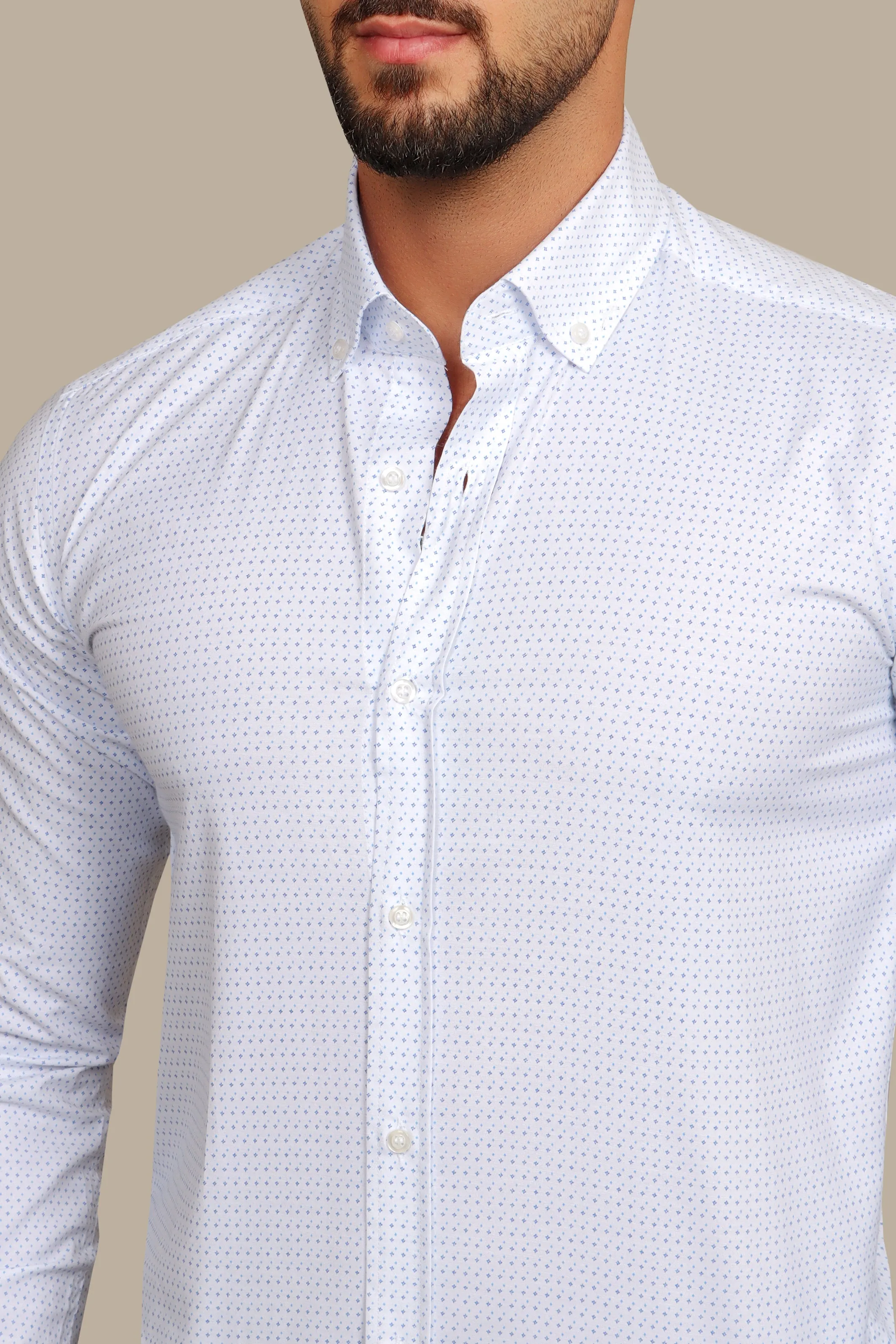 Blue & White Dotted Lycra Shirt