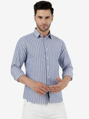 Blue Striped Slim Fit Casual Shirt | Greenfibre