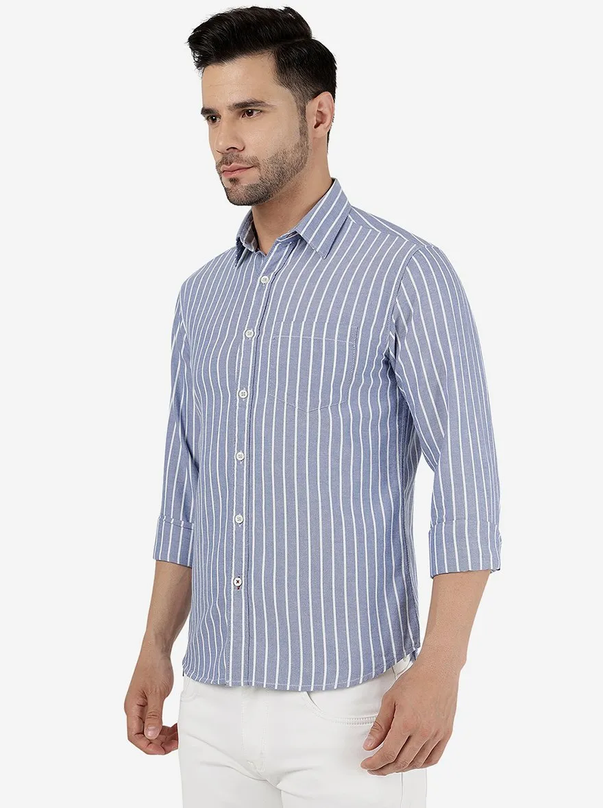 Blue Striped Slim Fit Casual Shirt | Greenfibre