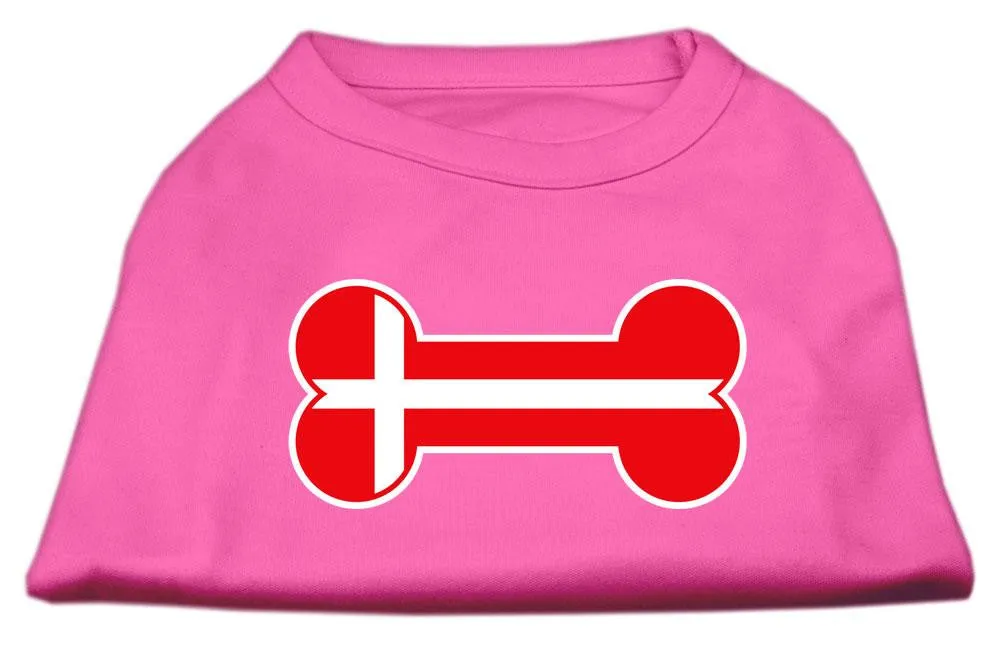 Bone Shaped Denmark Flag Screen Print Shirts Bright Pink XS (8)