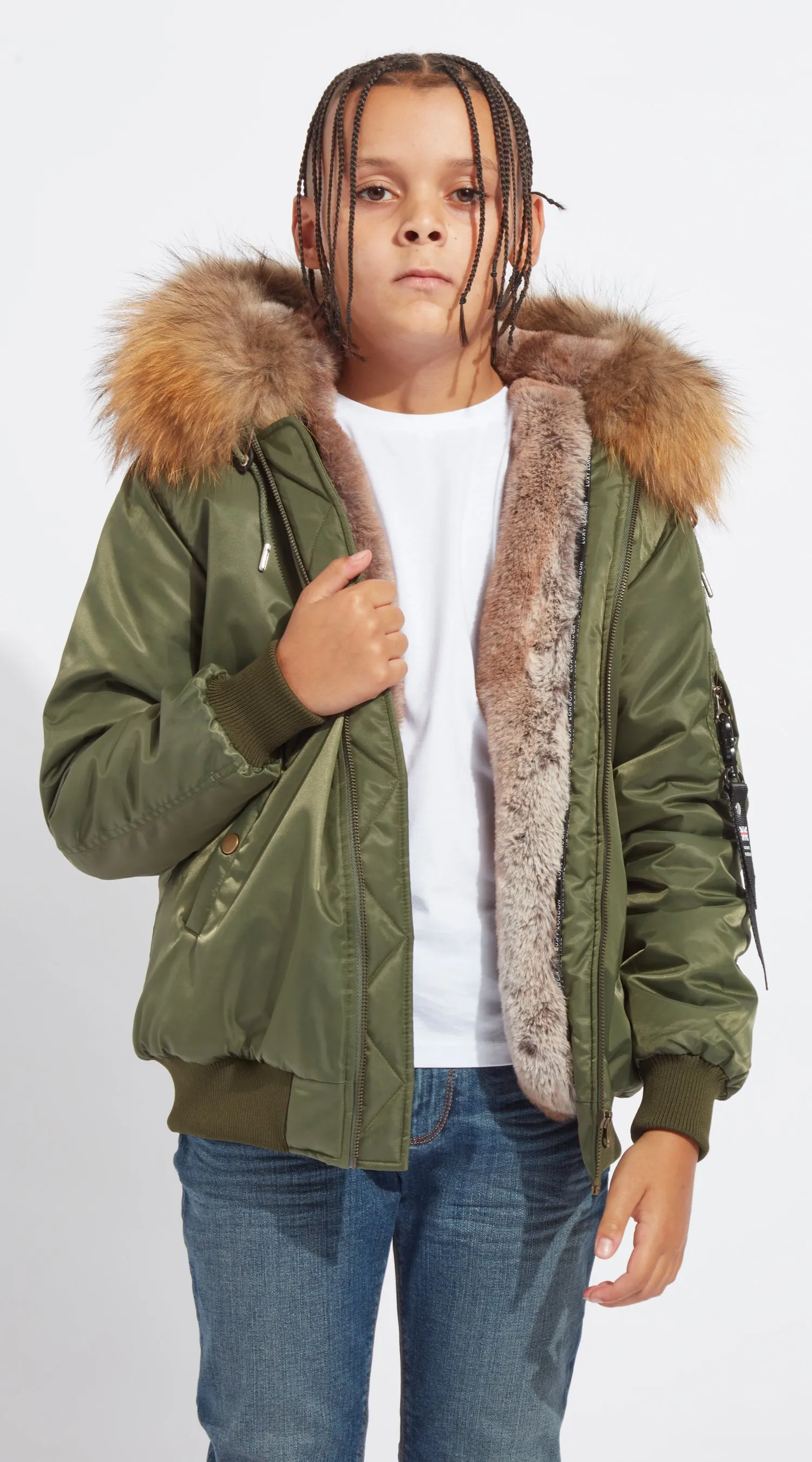 Boys Khaki Luxy Fur Bomber