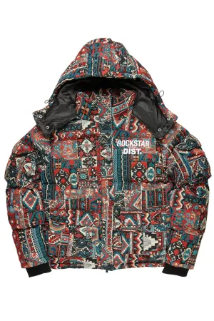 Boys Nard Red Multi Tapestry Puffer Jacket