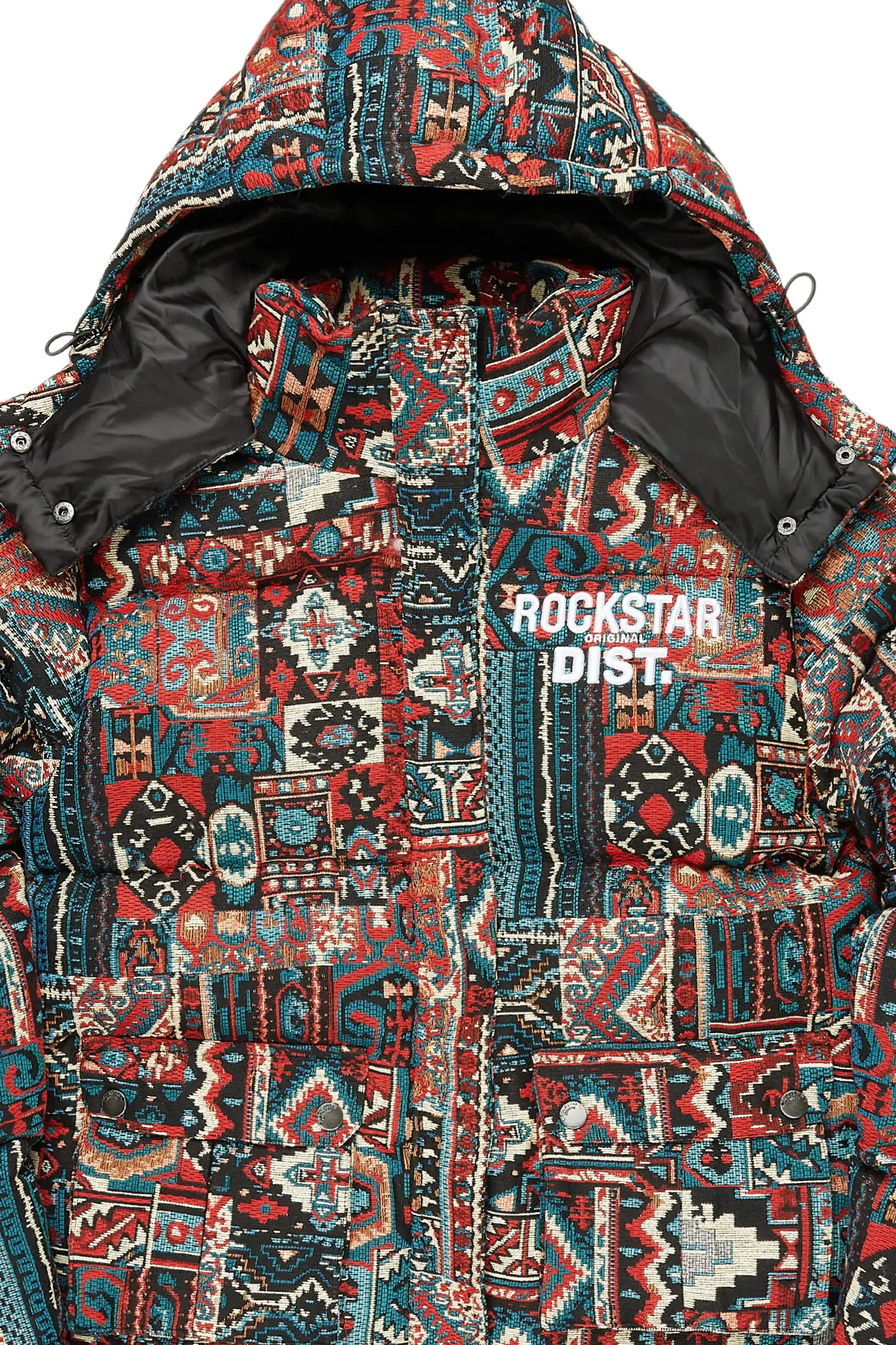 Boys Nard Red Multi Tapestry Puffer Jacket