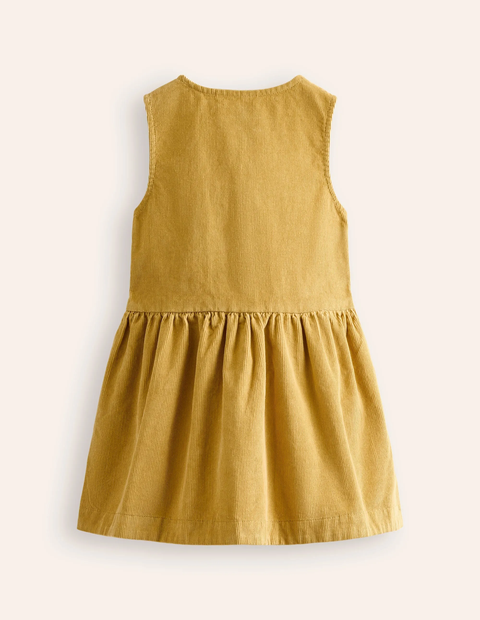 Button Through Pinafore Dress-Honeycomb Yellow Cord