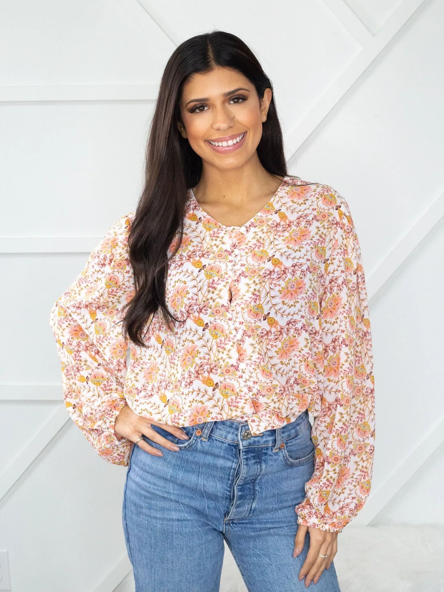 Buttoned to the Nines Cropped Floral Print Top