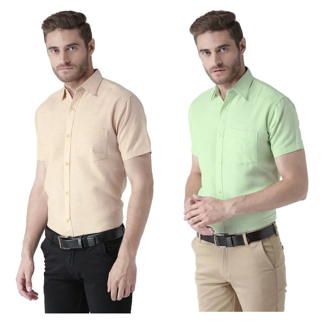 Buy 1 Get 1 Free Multicoloured Cotton Half Sleeve Solid Formal Shirt