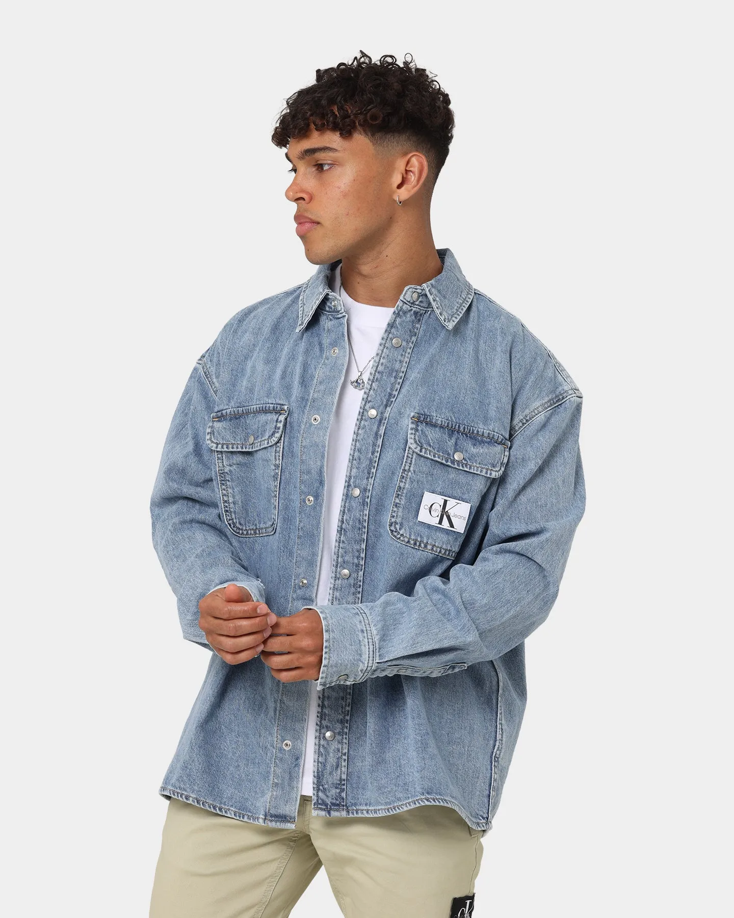 Calvin Klein Oversized Denim Shirt Mid Blue