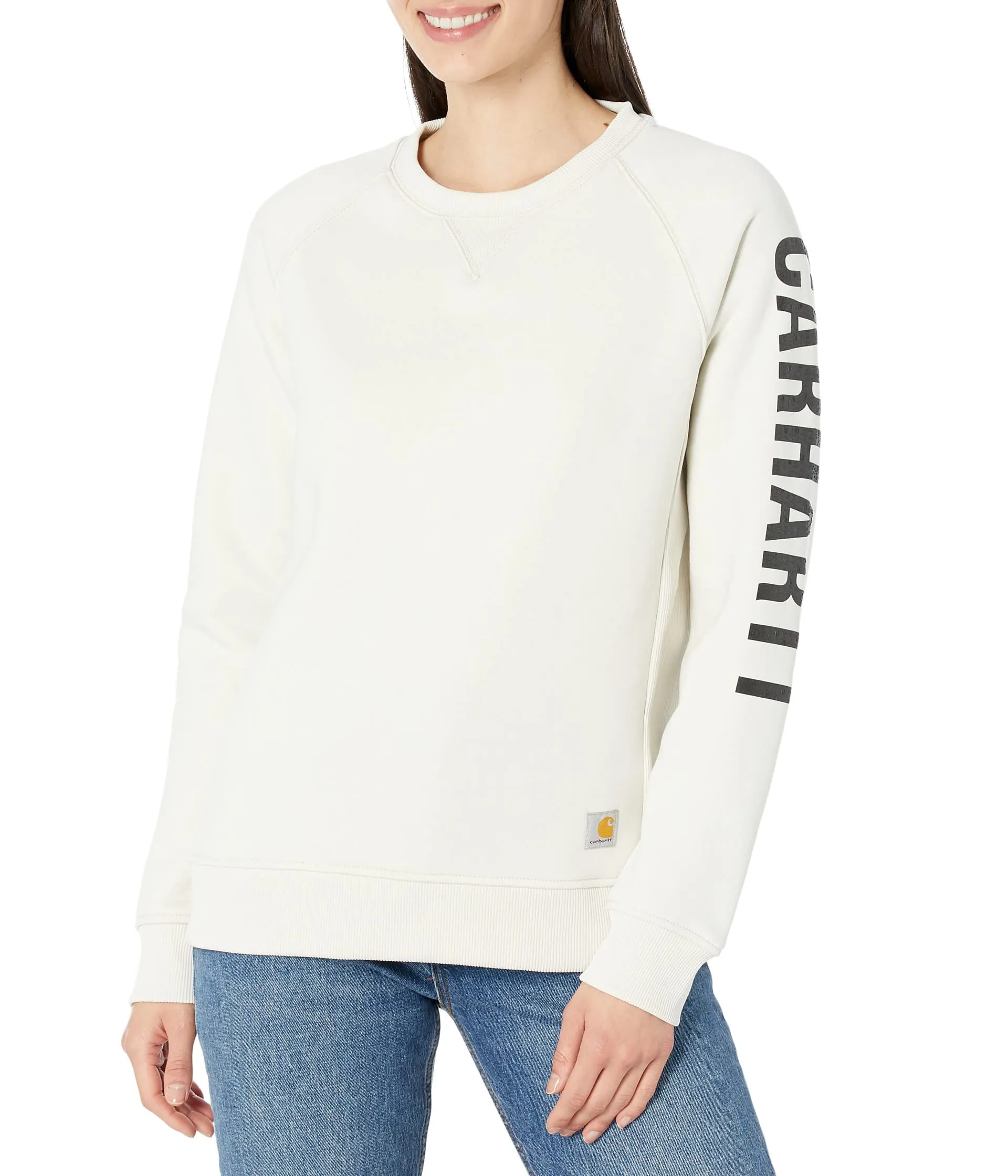 Carhartt 104410 Women's Relaxed Fit Midweight Crewneck Block Logo Sleeve Graphic Sweatshirt