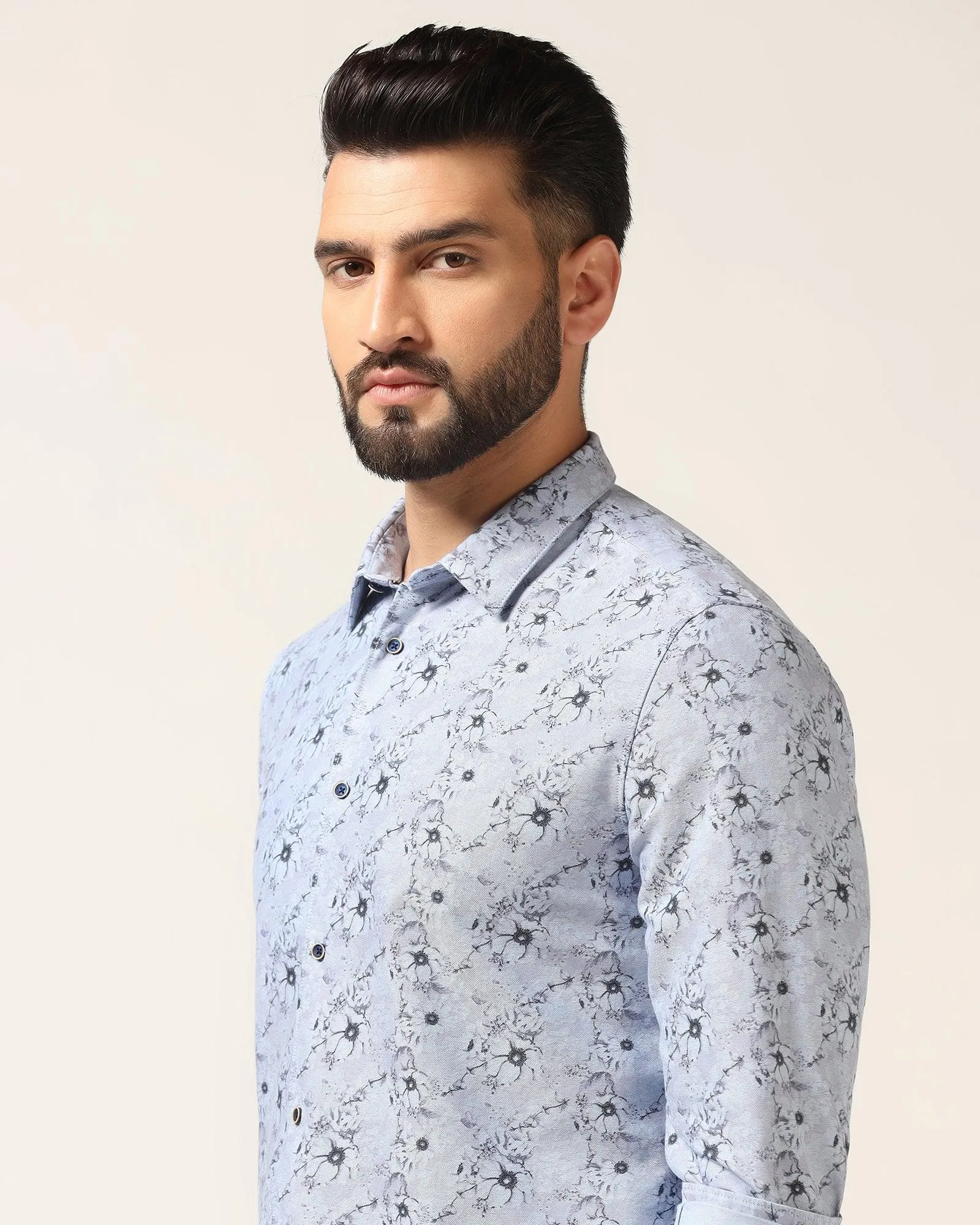 Casual Blue Printed Shirt - Alexis