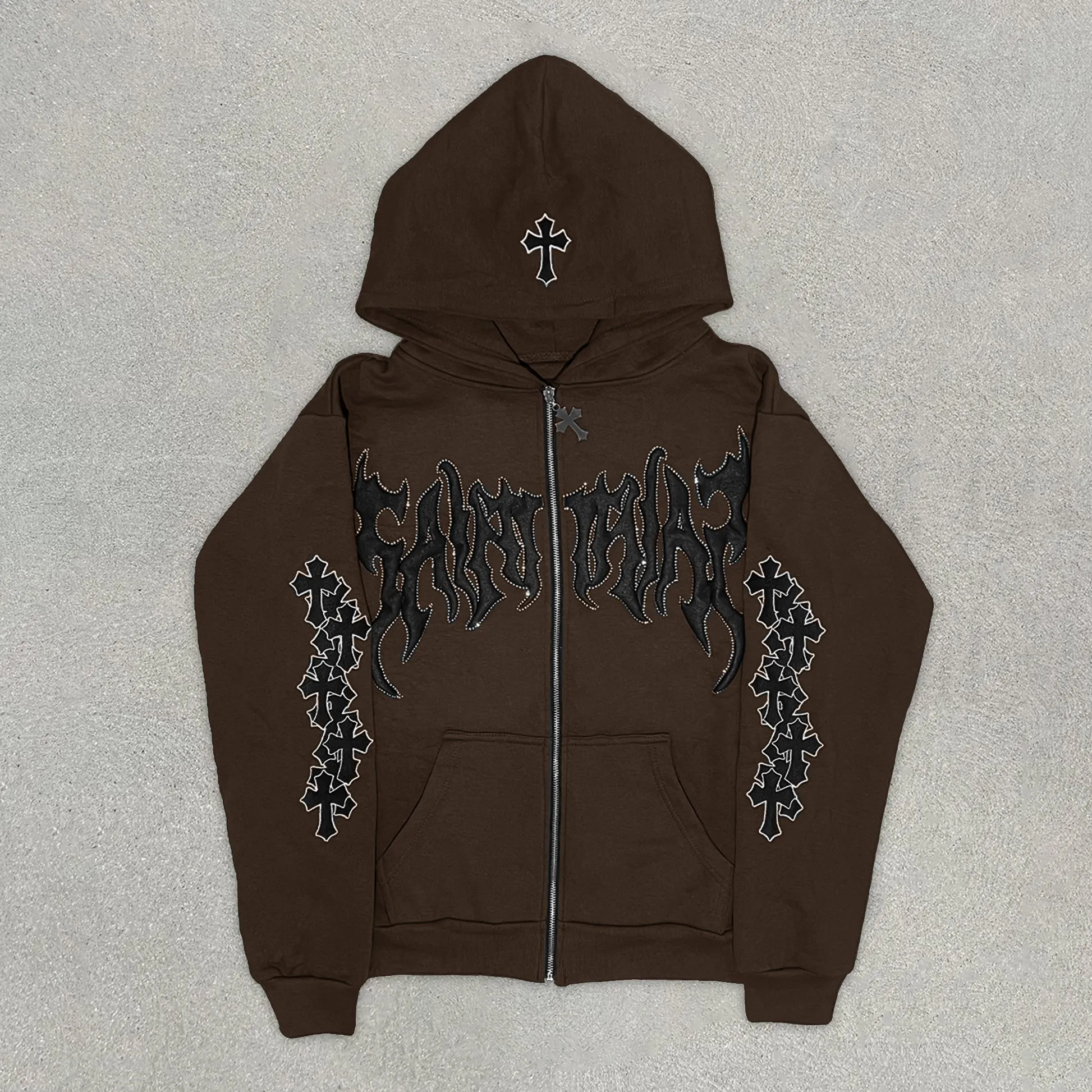 Casual Character Printed Cross Zip Hoodie