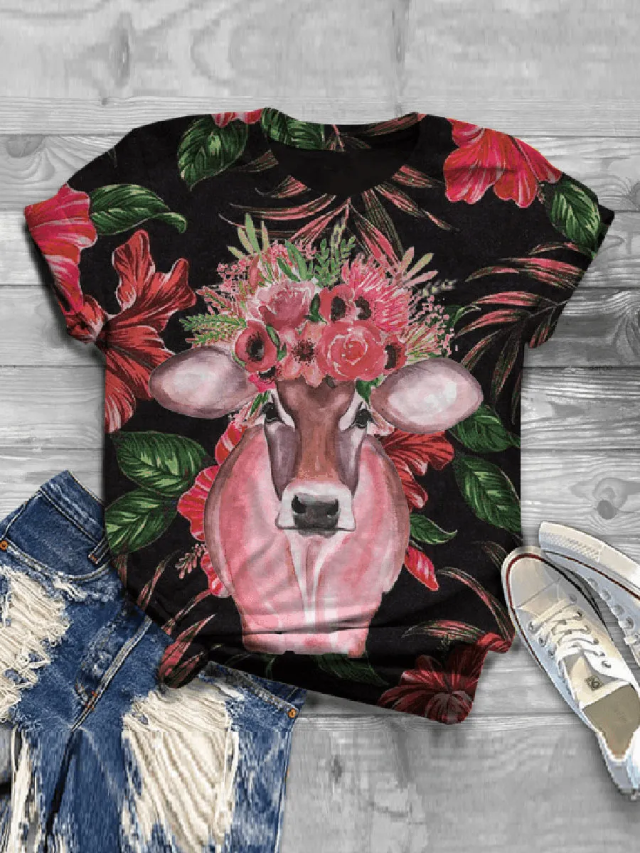 Casual Impression Animal Cow Print Fashion T-shirt