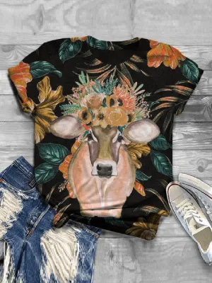 Casual Impression Animal Cow Print Fashion T-shirt