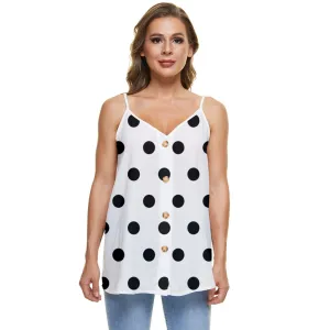 Casual Spaghetti Strap Chiffon Top Dots - White