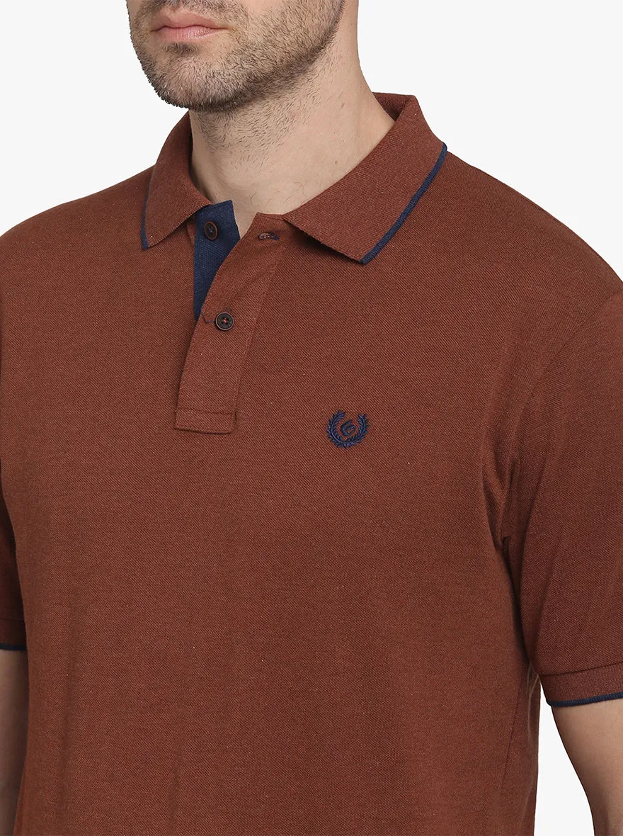 Coffee Melange Solid Slim Fit Polo T-shirt  | Greenfibre