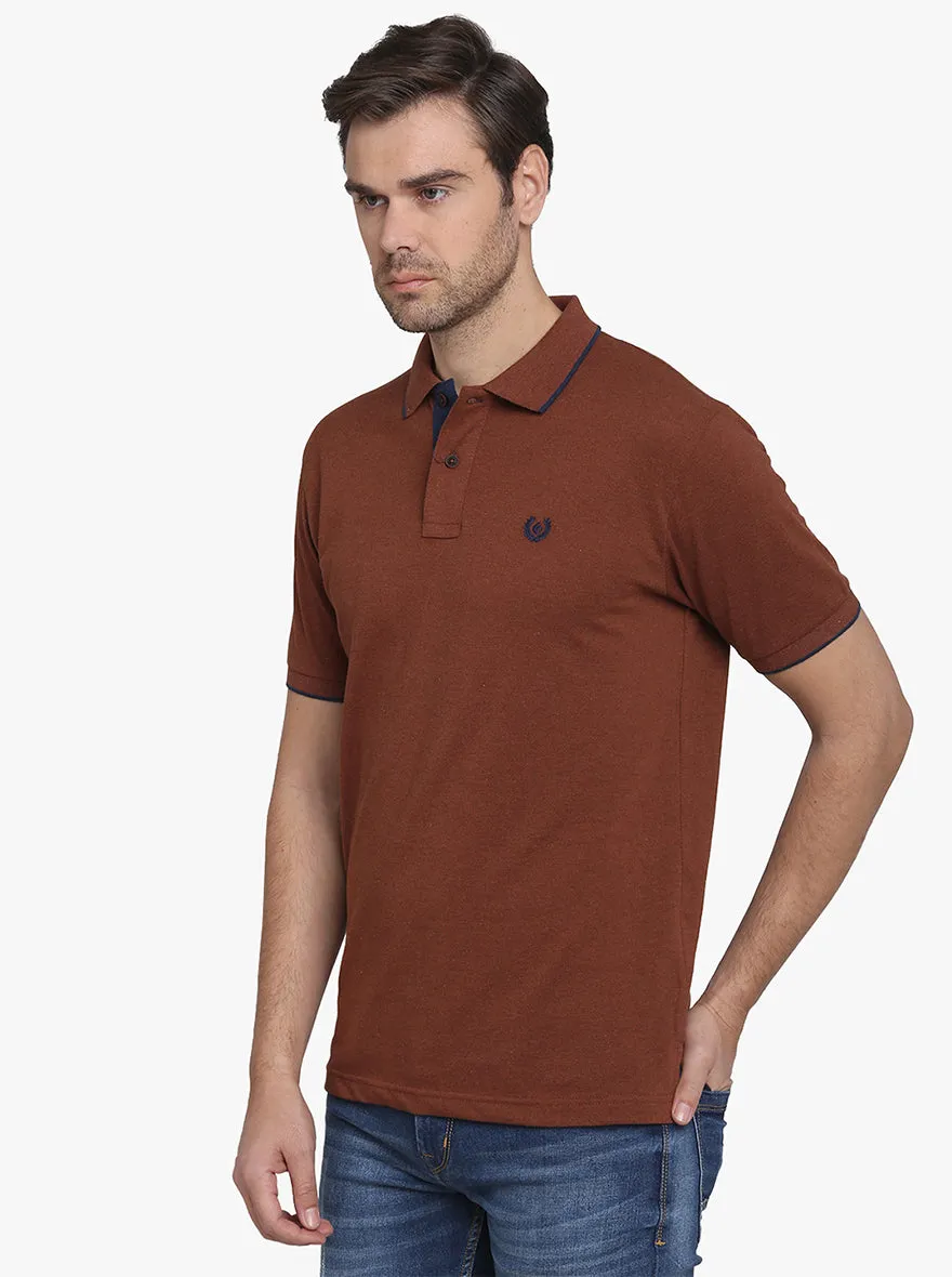 Coffee Melange Solid Slim Fit Polo T-shirt  | Greenfibre