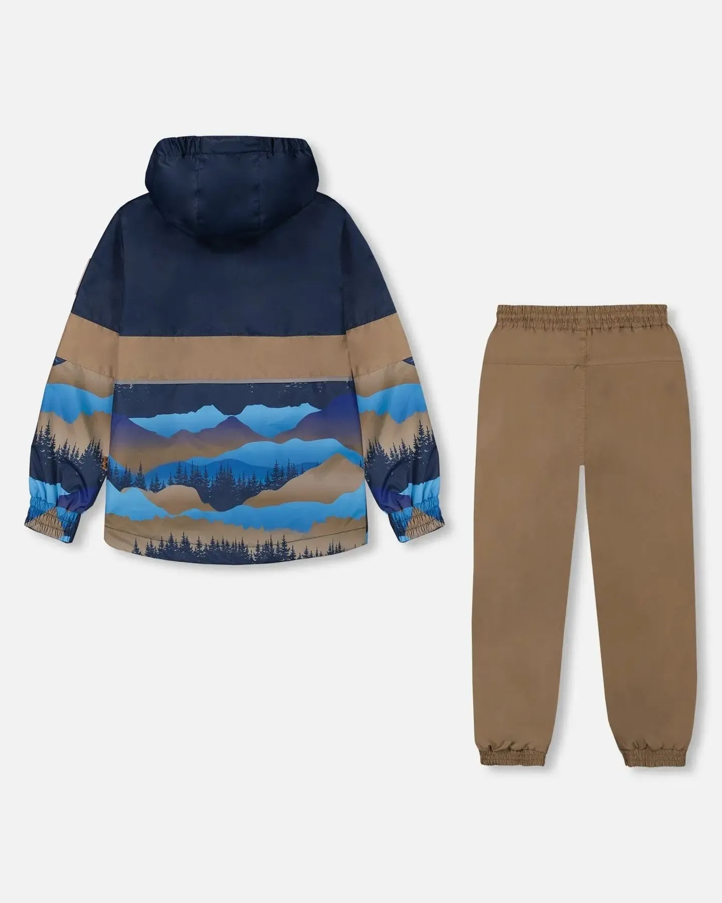 Colorblock Printed Two-Piece Mid-Season Outerwear Set Navy Blue Mountains And Taupe