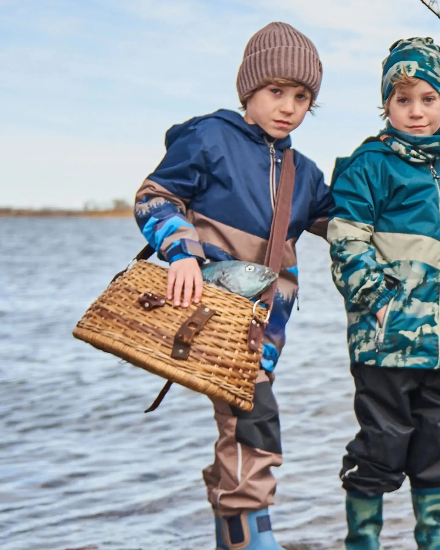 Colorblock Printed Two-Piece Mid-Season Outerwear Set Navy Blue Mountains And Taupe