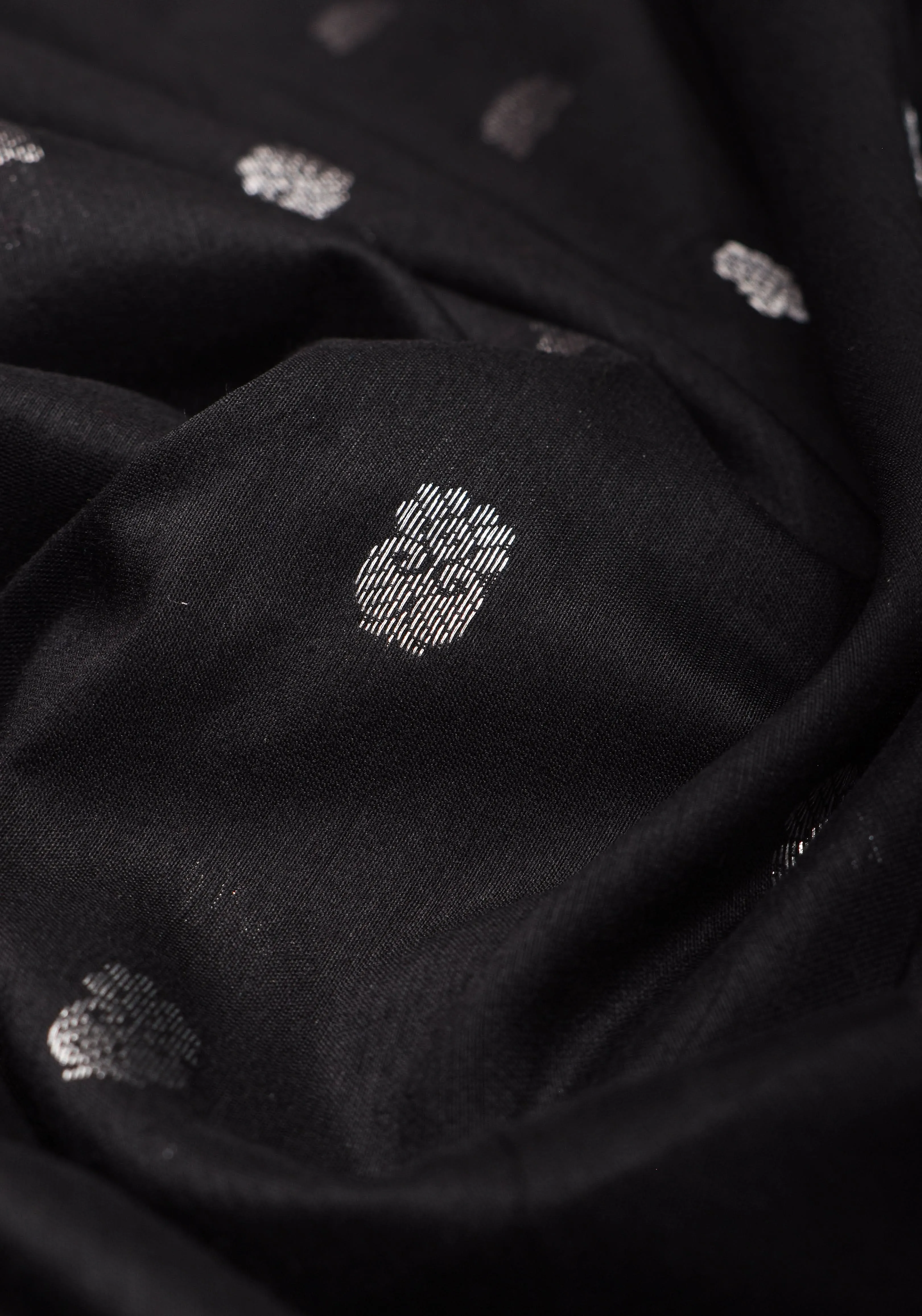 Cotton Silk Saree in Black  with Silver  borders