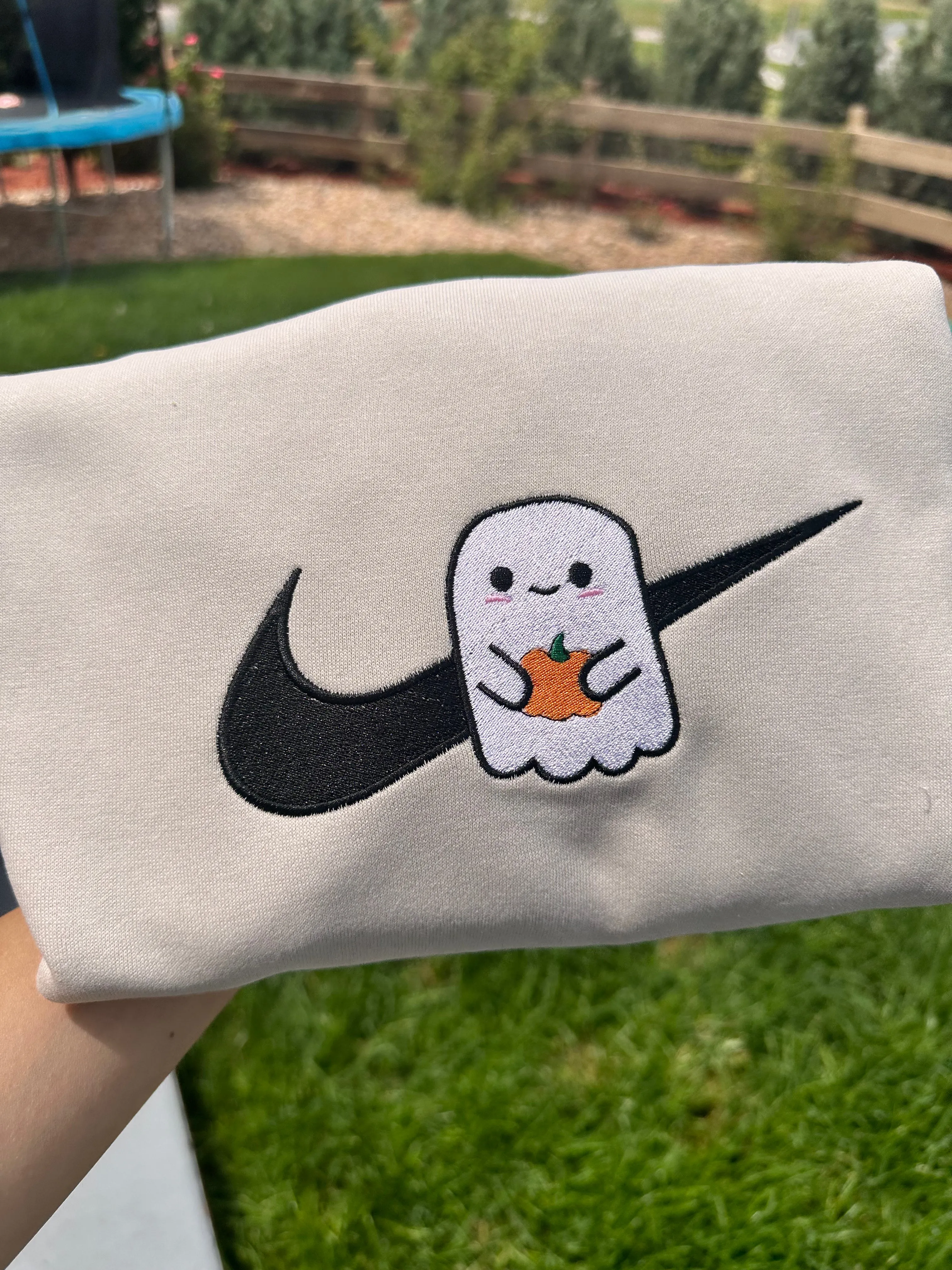 Cute Ghost Pumpkin Halloween Sweatshirts| Embroidered Sweatshirts