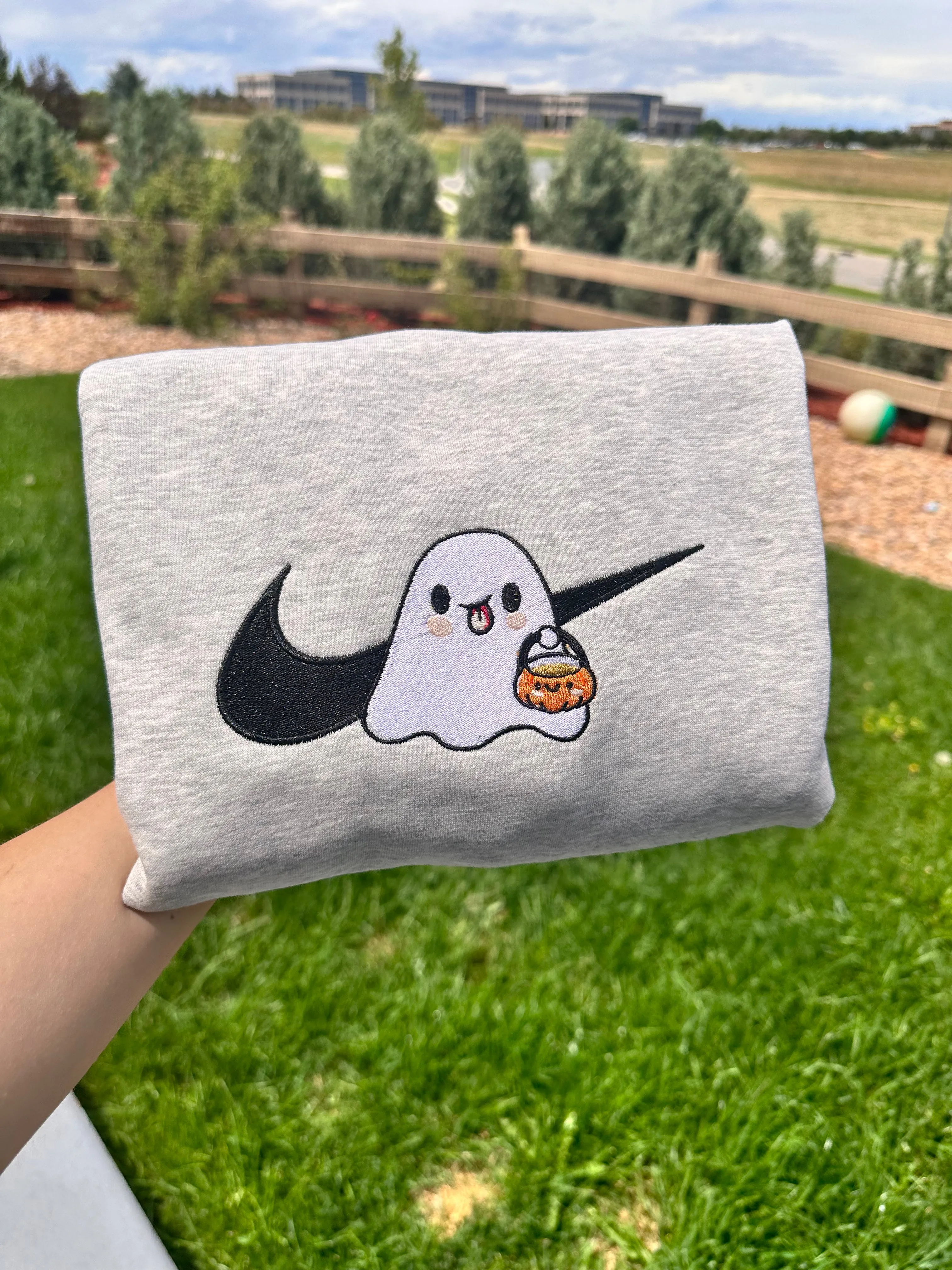 Cute Ghost Trick or Treat Halloween Sweatshirts| Embroidered Sweatshirts