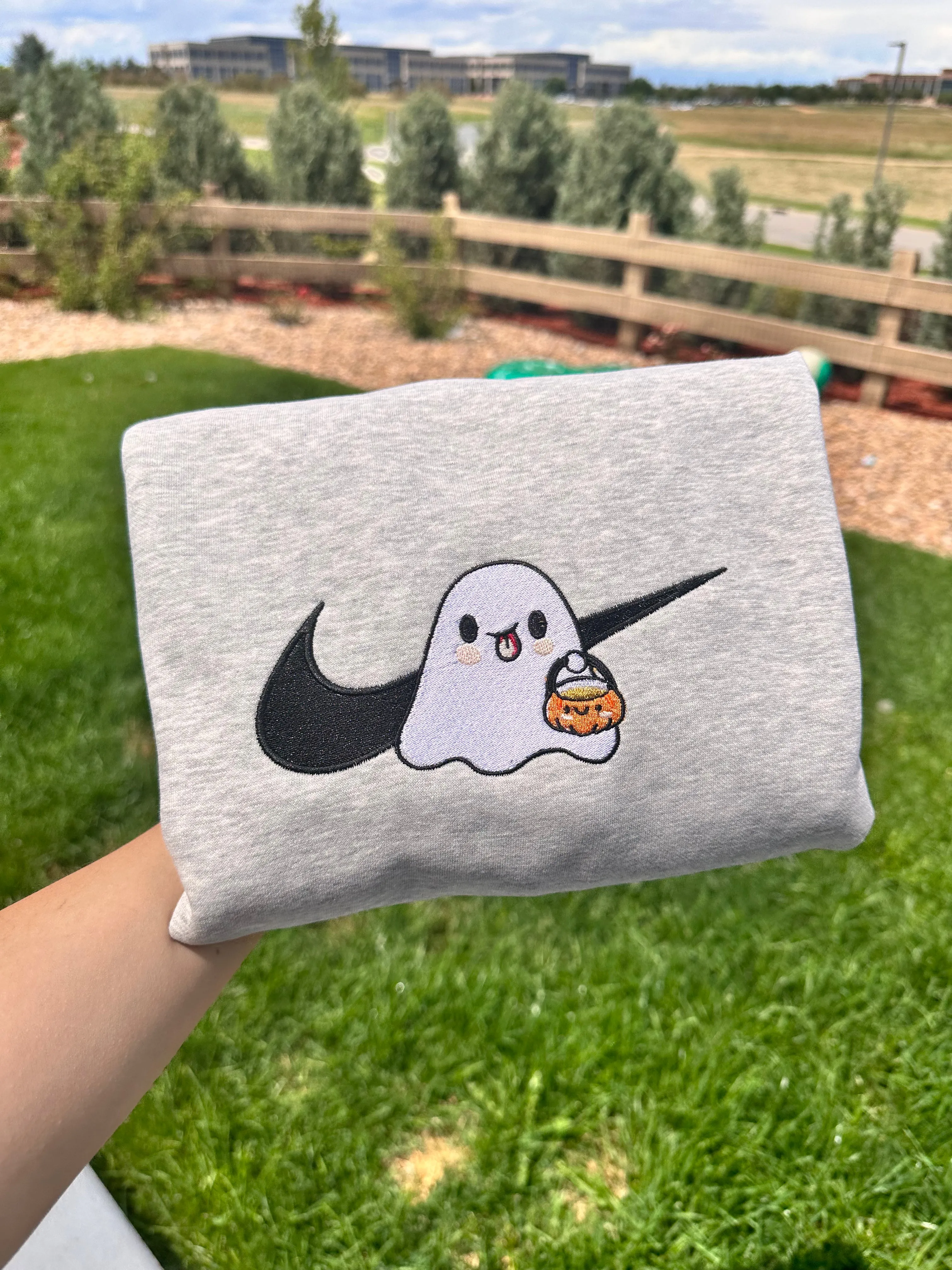 Cute Ghost Trick or Treat Halloween Sweatshirts| Embroidered Sweatshirts