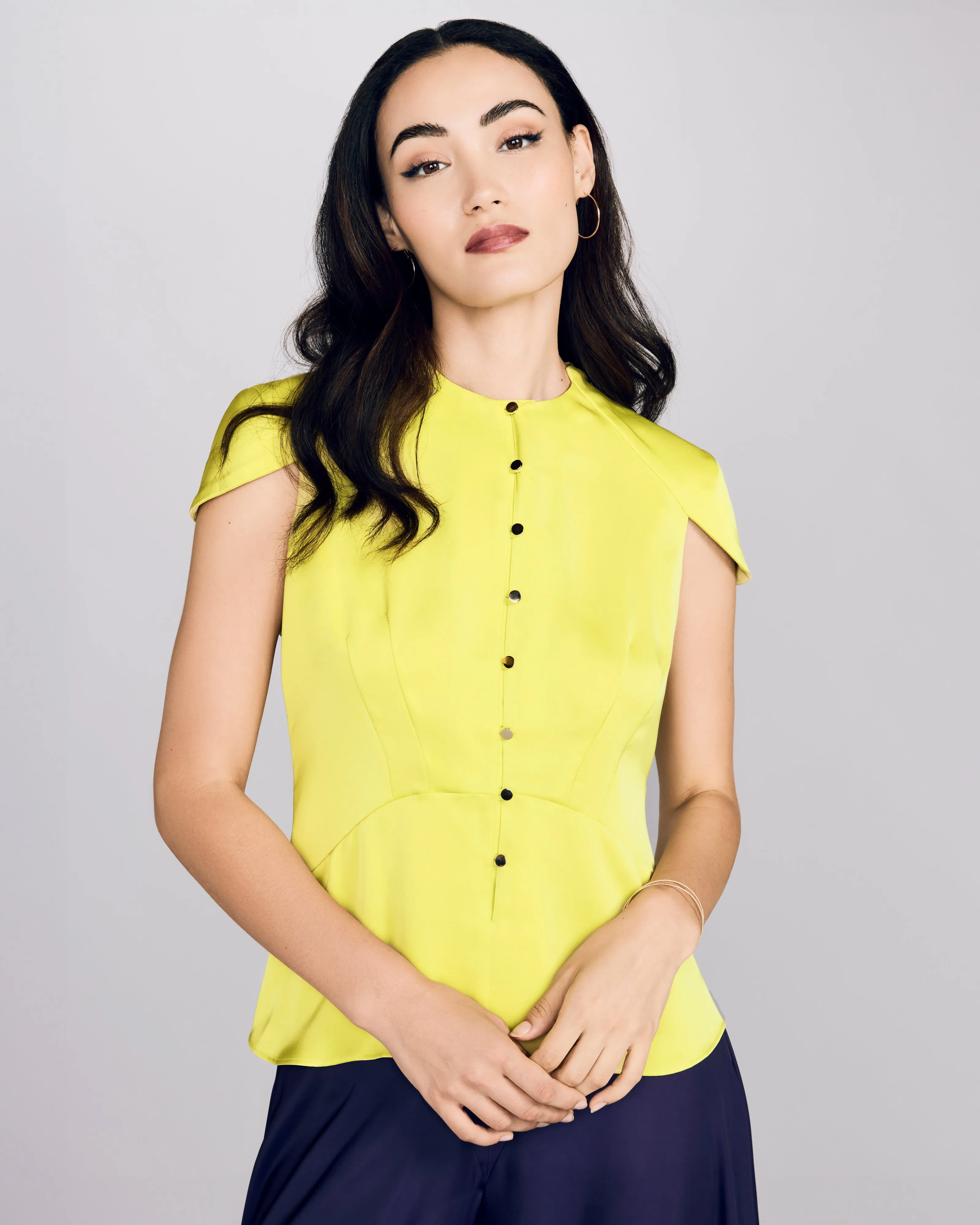 Draped-Back Chartreuse Blouse