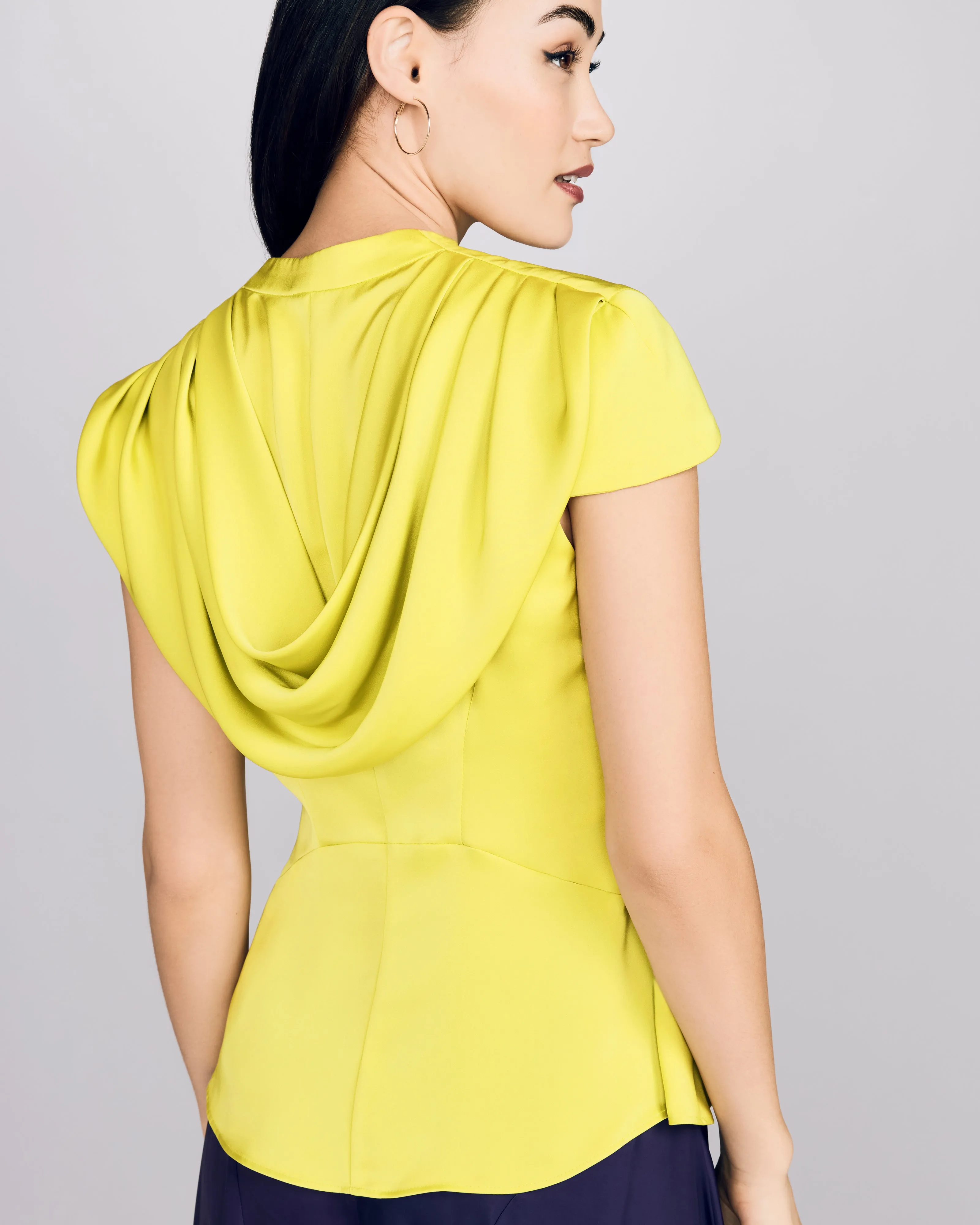 Draped-Back Chartreuse Blouse