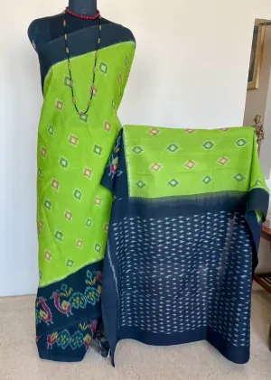 EKTA- VIBRANT GREEN COTTON POCHAMPALLY ELEGANCE IN HANDLOOM TRADITION