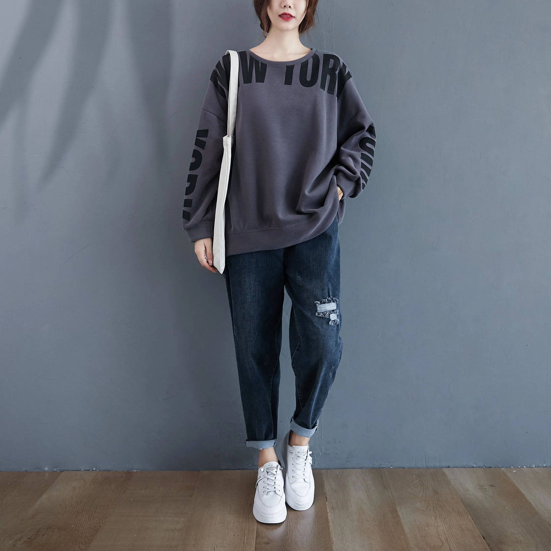 ellazhu Women Fall Casual Pullover Crewneck Long Sleeve Sweatshirt GA2062