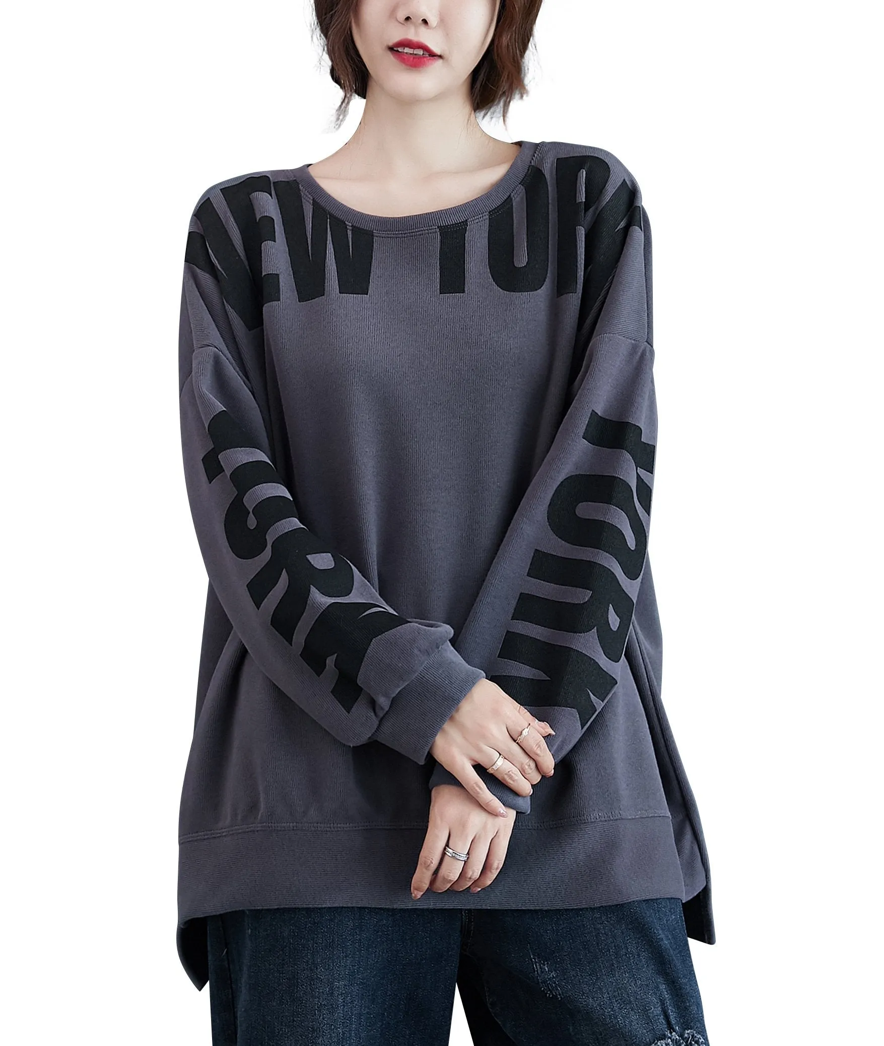 ellazhu Women Fall Casual Pullover Crewneck Long Sleeve Sweatshirt GA2062