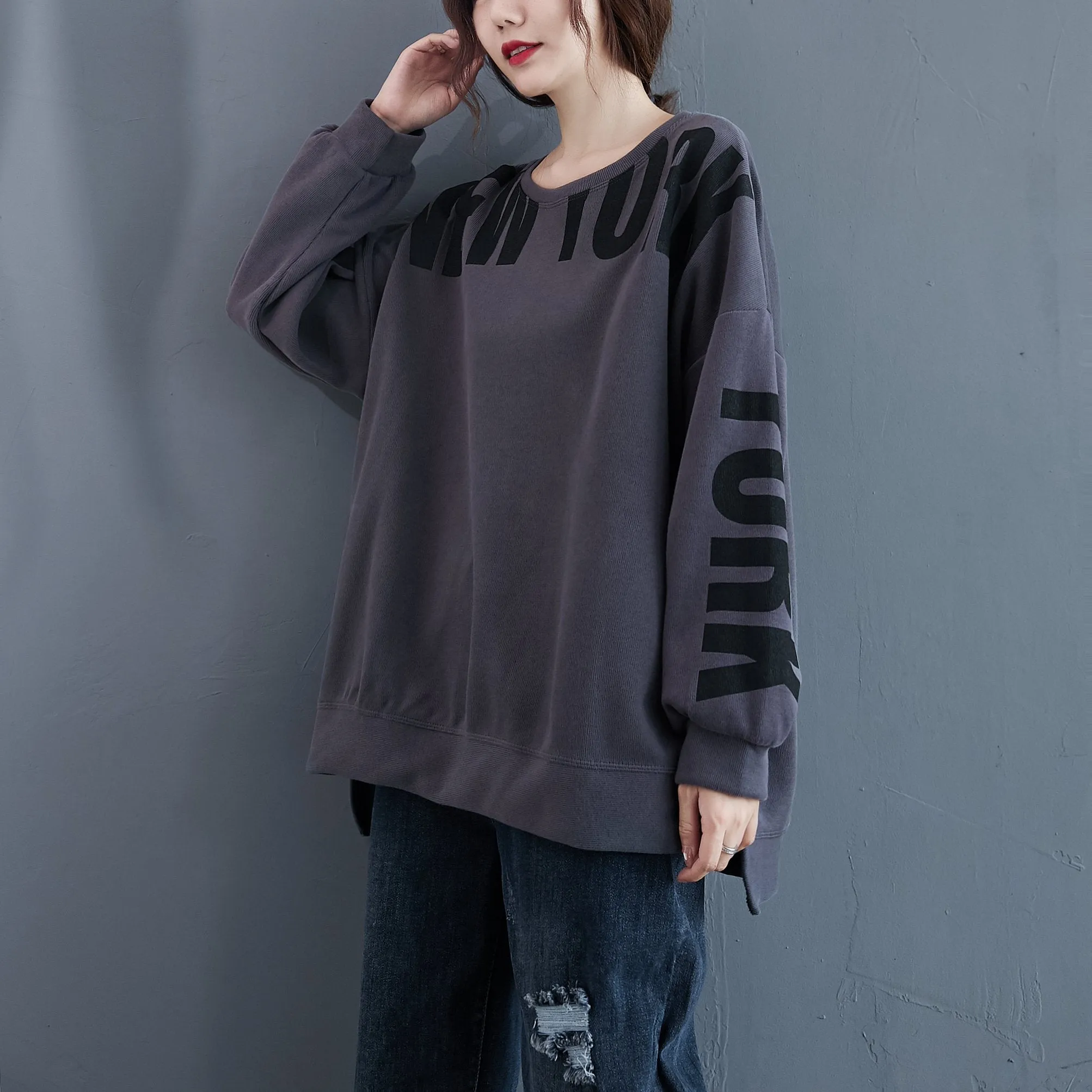 ellazhu Women Fall Casual Pullover Crewneck Long Sleeve Sweatshirt GA2062