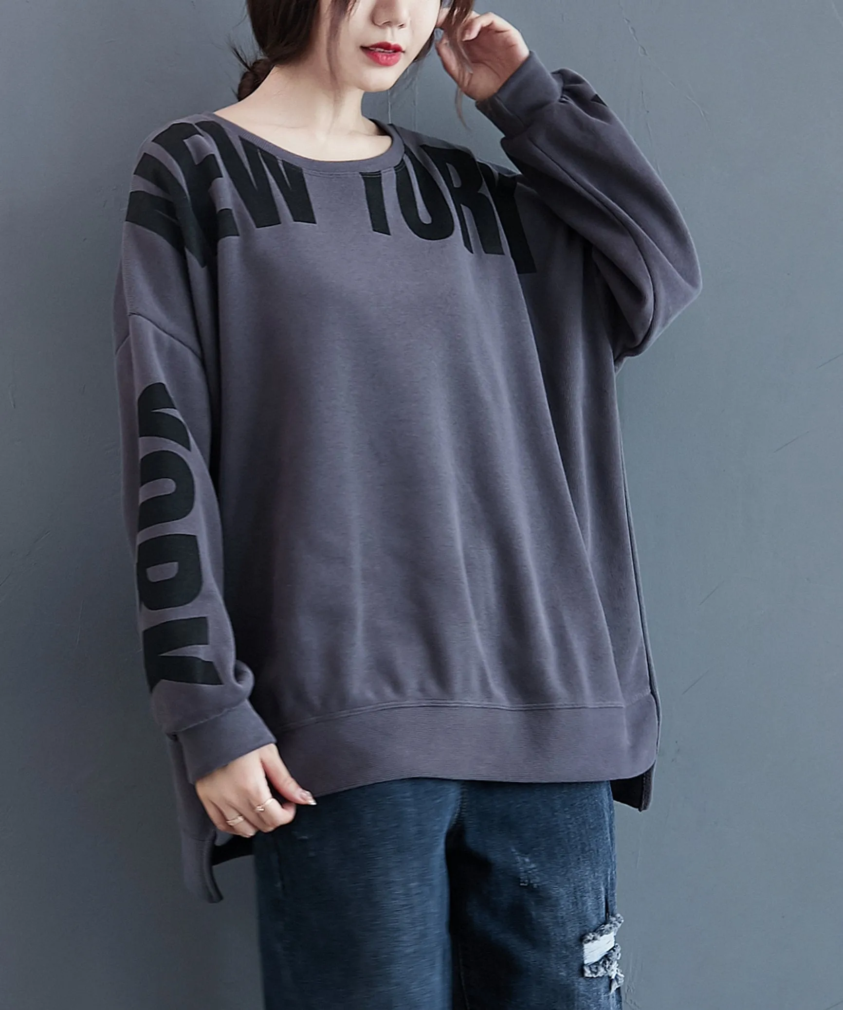 ellazhu Women Fall Casual Pullover Crewneck Long Sleeve Sweatshirt GA2062