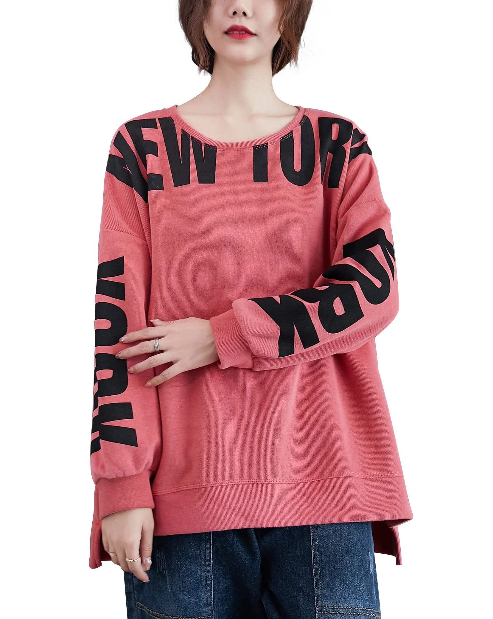 ellazhu Women Fall Casual Pullover Crewneck Long Sleeve Sweatshirt GA2062