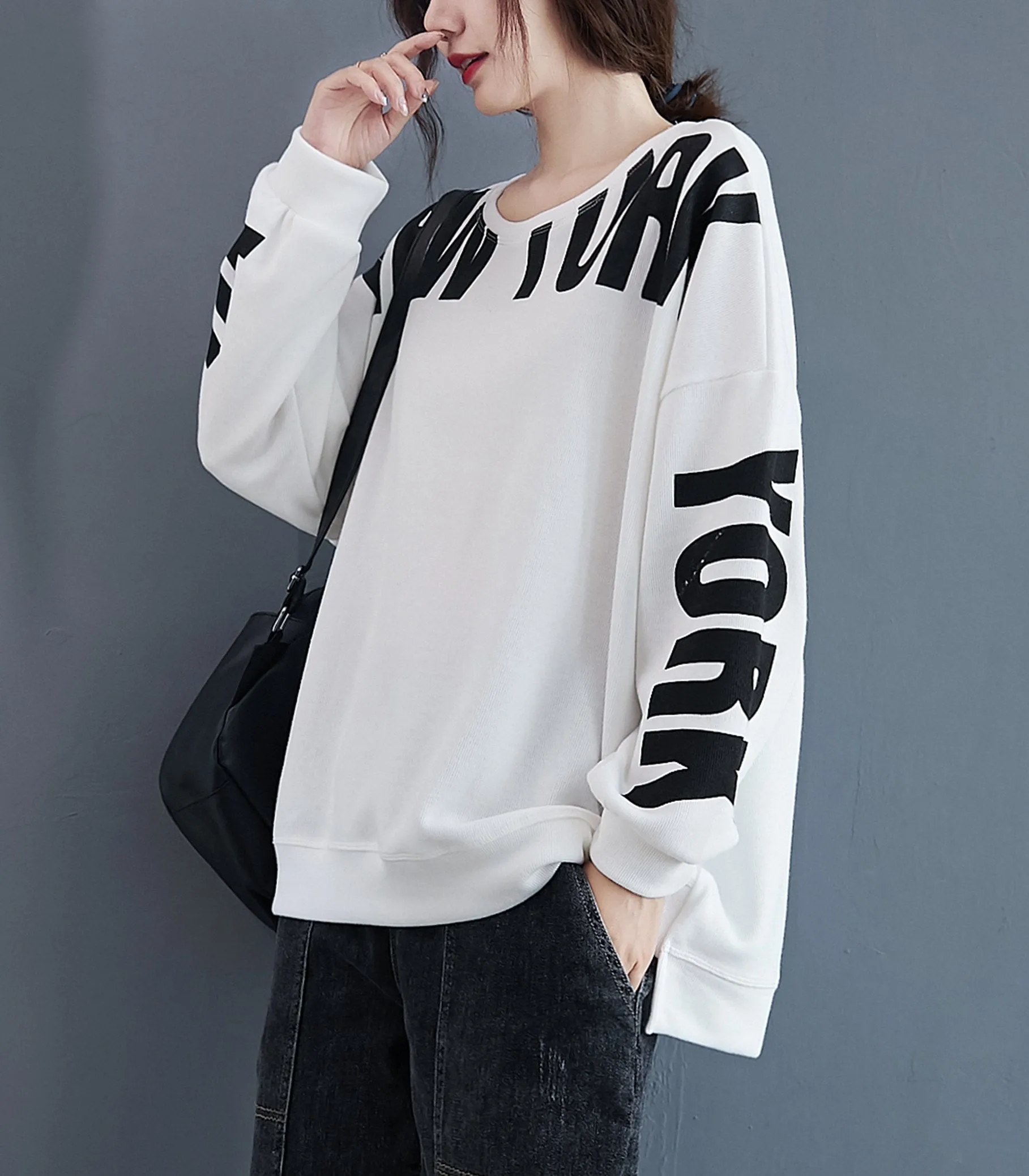 ellazhu Women Fall Casual Pullover Crewneck Long Sleeve Sweatshirt GA2062