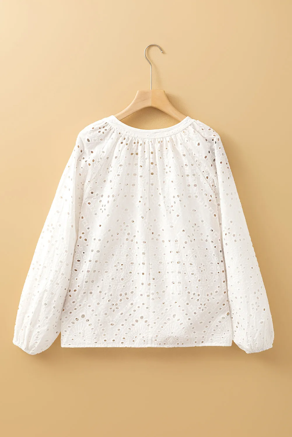 Embroidered Puff Sleeve V Neck Blouse