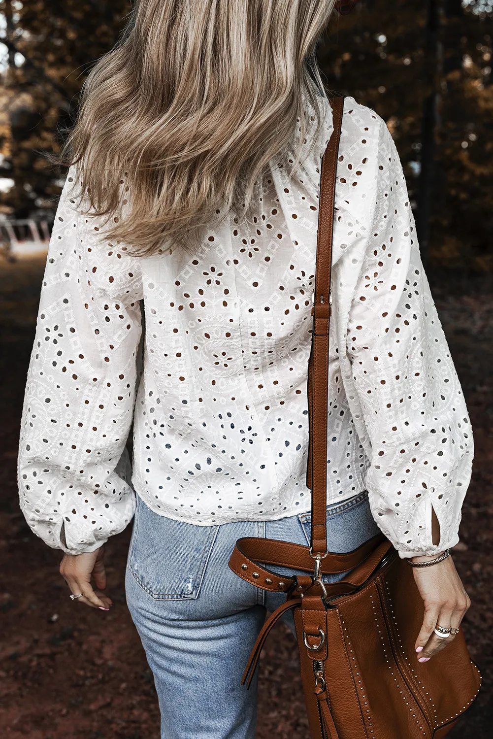 Embroidered Puff Sleeve V Neck Blouse