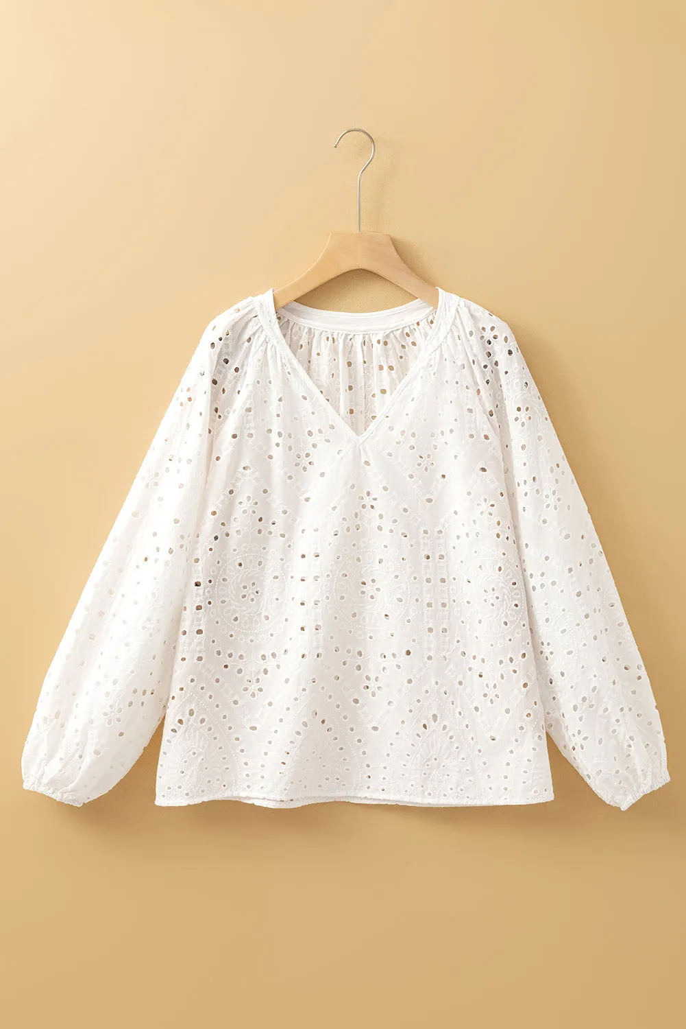 Embroidered Puff Sleeve V Neck Blouse